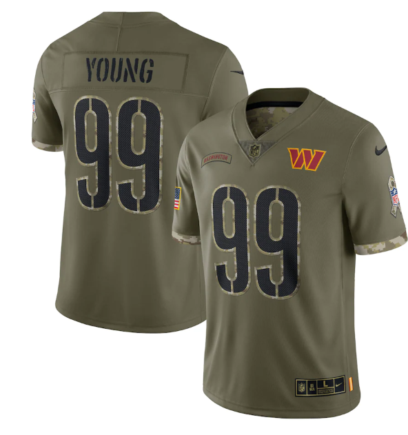 Men's Washington Commanders #99 Chase Young Olive 2022 Salute To Service Limited Stitched Jersey